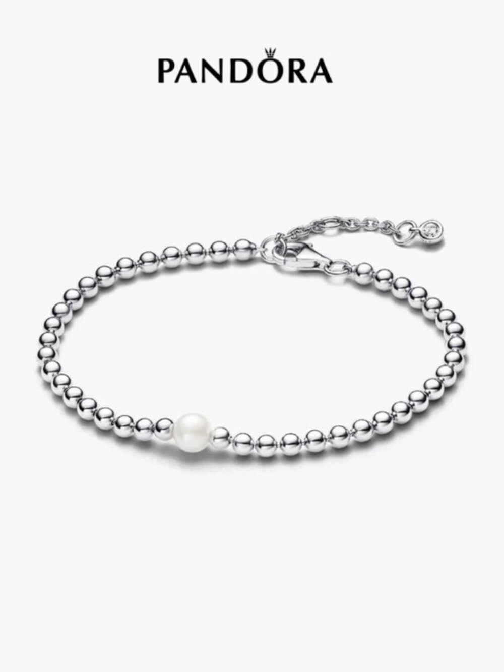 Pandora Silver Beaded Bracelet with White Pearl